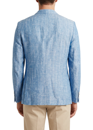Canuti Blue Modern Fit Peak Lapel Linen-Cotton Double Breasted Sport Coat