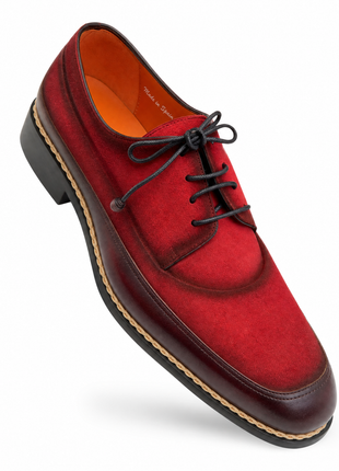 Mezlan Blood Red Suede Cap Toe Lace-Up Derby Dress Shoes with Braided Detail