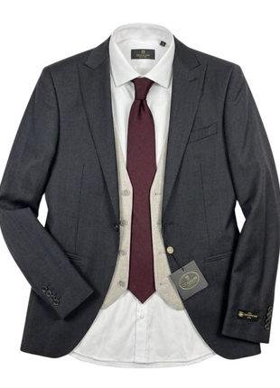Corneliani Mens Gray and White Mixed Pattern Fully-Canvassed Peak Lapel Classic Fit 3-Piece Wool Suit - 36S