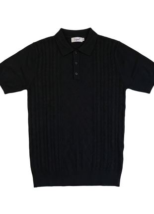 Lavane N.Y. Mens Black Diamond Knit Short Sleeve Polo Sweater Shirt