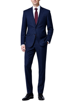 Cardeliano Mens Navy Blue Birdseye Half-Canvassed Slim Fit Notch Lapels 2 Button Wool Suit