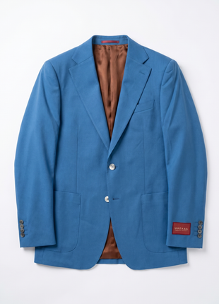 Mazara Mens Steel Blue Classic Fit Notch Lapels Patch Pockets Wool Stretch 2-Button Suit