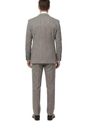 Tovaglia Mens Tan Glen Plaid Classic Fit Peak Lapel Wool 2-Button Suit