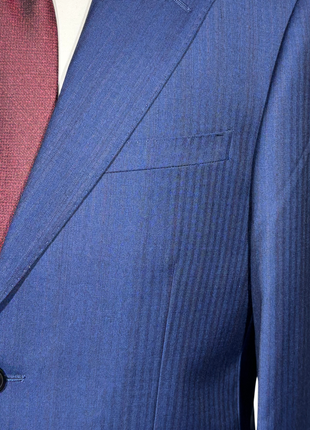 Centrion Mens Cobalt Blue Tonal Stripe Notch Lapels Slim Fit 2 Button Wool Suit