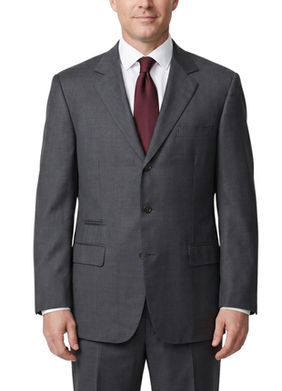 Brunello Cucinelli Mens Charcoal Textured Fully-Canvassed Notch Lapel Classic Fit 3-Button Wool Suit with Ticket Pocket  - 46L