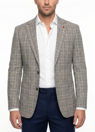 Vitali Windowpane Brown Modern Fit Notch Lapel 2-Button Sport Coat