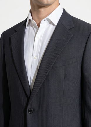 Armani Collezioni Navy Tonal Pinstriped Notch Lapel 2-Button Wool Stretch Suit - 48R