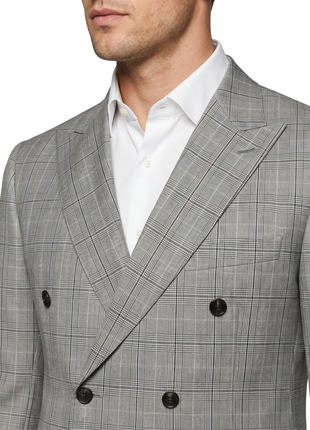 Brioni Mens Light Gray Glen Plaid Fully-Canvassed Peak Lapel Slim Fit Double Breasted Wool Suit  - 38R
