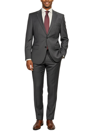 Hugo Boss Mens Charcoal Pinstripe Notch Lapels Classic Fit 2 Button Super Wool Suit - 38R