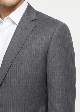 Hugo Boss Mens Gray Crosshatch Textured Notch Lapels Slim Fit 2-Button Wool Suit - 40R