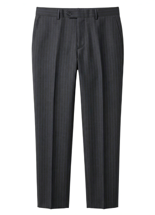 Mazara Mens Dark Gray with Navy Pinstripe Classic Fit Double Breasted Wool Suit