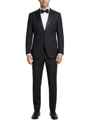 Canali Solid Black Modern Fit Canvassed Notch Lapel Wool-Mohair 2-Button Tuxedo 42R