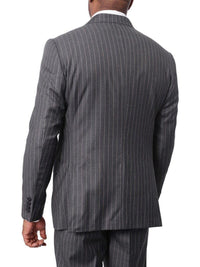 Thumbnail for Italiano Men's Gray Pinstripe Wool Slim Fit Suit
