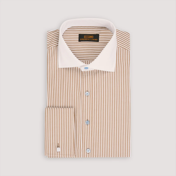 Steven Land Mens Brown Striped 100% Cotton French Cuff Cutaway Collar – The Suit Depot