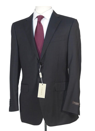 Canali Mens 40R Drop 8 Black Striped 100% Wool Slim Fit 2 Piece Suit