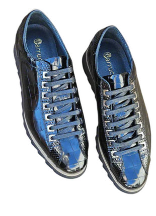 Carrucci Mens Black Crocodile-Embossed Leather Sneakers