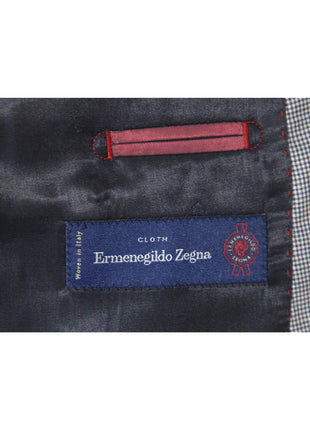 Napoli Mens 44L Gray Check 100% Ermenegildo Zegna Wool Slim Fit 2 Piece Suit