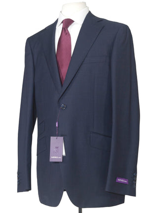 Napoli Mens 46L Navy Blue Plaid 100% Wool Slim Fit 2 Piece Suit
