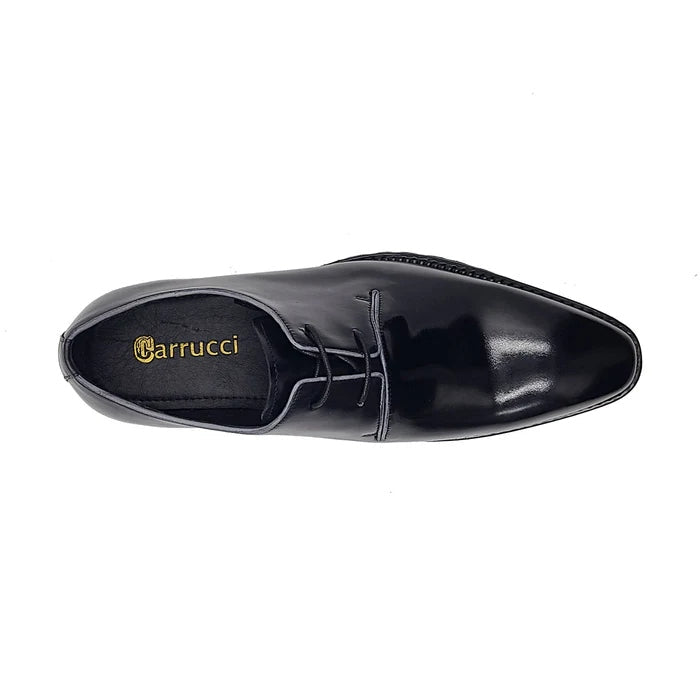 Carrucci Boys Black Lace-up Oxford Leather Dress Shoes With Lug Sole