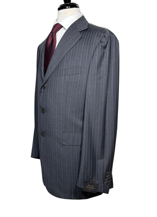 Sartoria Partenopea Mens Gray Pinstripe Notch Lapel Slim Fit 3-button Wool Suit - 44R
