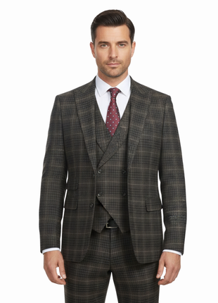 English Laundry Men's 3-Piece Slim Fit Check Peak Lapel Suit