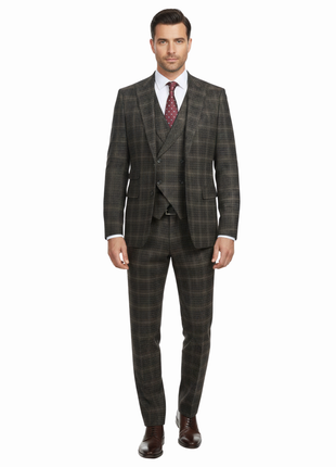 English Laundry Men's 3-Piece Slim Fit Check Peak Lapel Suit