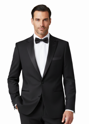 Raphael Mens Solid Black Slim Fit Notch Lapel 2 Button Tuxedo Suit