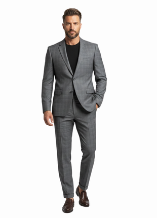 Raphael Gray Plaid Classic Fit Notch Lapel Two Button 3 Piece Suit