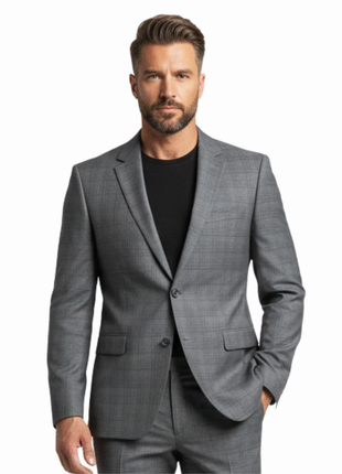 Raphael Gray Plaid Classic Fit Notch Lapel Two Button 3 Piece Suit