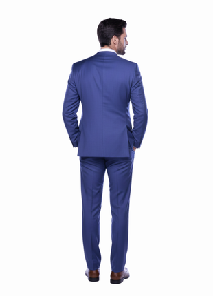 Raphael Blue Textured Slim Fit Notch Lapel Patch Pockets Two Button Stretch Travel Suit