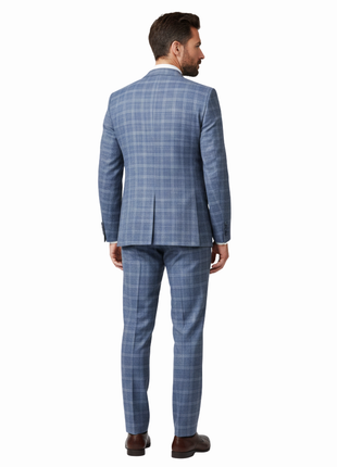 Raphael Blue Checked Slim Fit Stretch Notch Lapel Two Button Suit