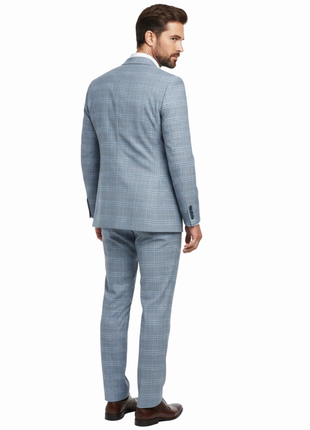Raphael Light Blue Glen Plaid With Windowpane Slim Fit Stretch Notch Lapel Two Button Suit