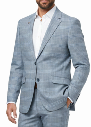 Raphael Light Blue Glen Plaid With Windowpane Slim Fit Stretch Notch Lapel Two Button Suit