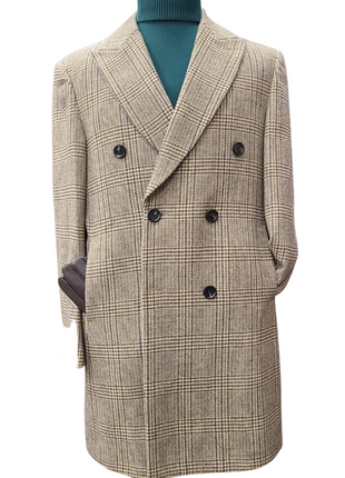 Canuti By Steven Land Mens Brown Glen Plaid Double Breasted 100% Wool Overcoat