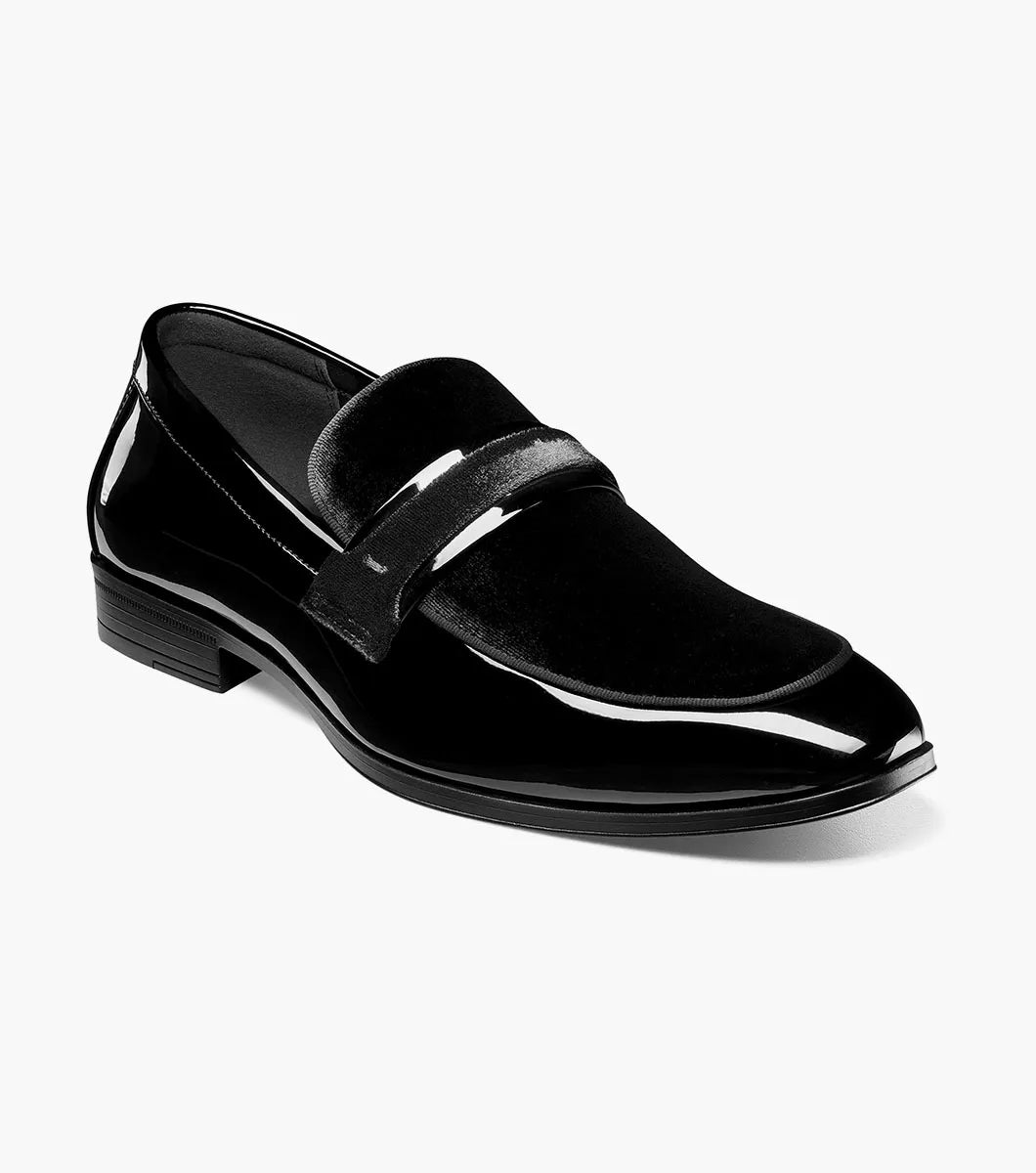 Stacy Adams Spratley Mens Black Slip-on Moc Toe Patent & Velour Dress Shoes