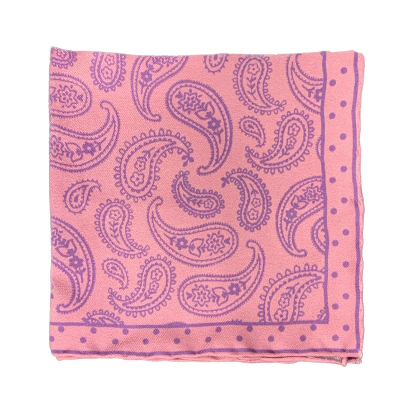 Cesare Attolini Pink Paisley Pocket Square Handmade In Italy