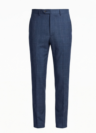 Mazara Mens Blue Plaid With Brown Windowpane Classic Fit Notch Lapel Wool 2-Button Suit