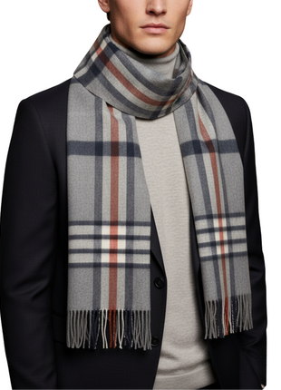 Tovaglia Mens Plaid Cashmere Fringe Scarf