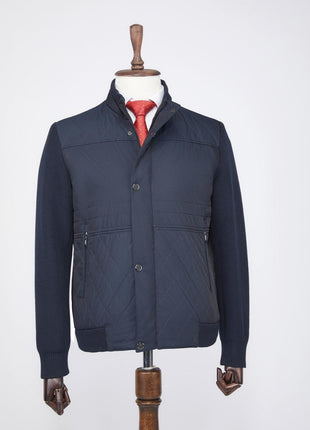 Pierre Carlos Mens Navy Blue Racer Jacket
