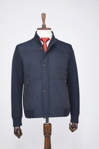 Thumbnail for Pierre Carlos Mens Navy Blue Racer Jacket