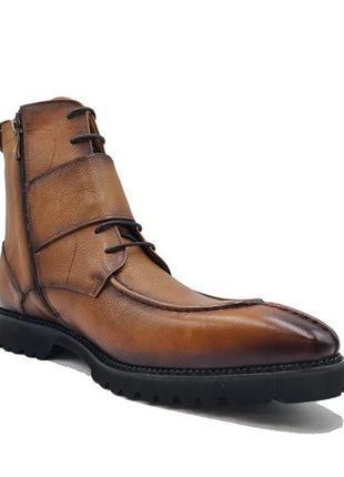 Carrucci Mens Cognac Brown Split Toe Lace Up Leather Dress Boots