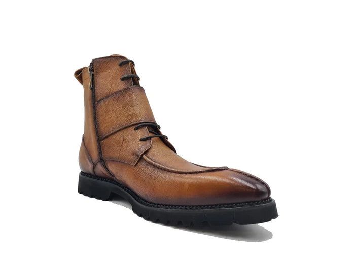 Carrucci Mens Cognac Brown Split Toe Lace Up Leather Dress Boots