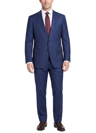Sartoria Mazara Dark Blue On Blue Plaid Portly Fit Notch Lapel Wool 2 Piece Suit
