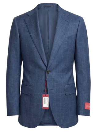 Mazara Mens Blue Plaid With Brown Windowpane Classic Fit Notch Lapel Wool 2-Button Suit