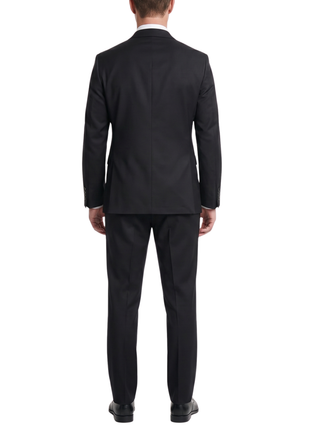 Mens Solid Black Slim Fit VBC Wool Prehemmed 2-Button Suit - The Suit Depot