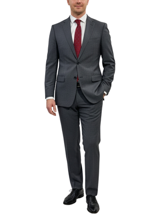 Hugo Boss Textured Gray Slim Fit Notch Lapel 2-Button Suit 44L - The Suit Depot