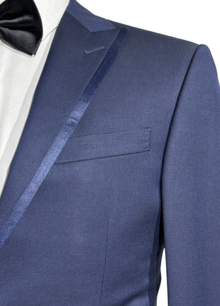 Corneliani Mens Solid Navy Fully-Canvassed Peak Lapel Slim Fit 3-Piece Wool Tuxedo Suit - 38R