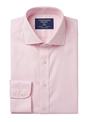 Christopher Morris Solid Pink Slim Fit Cutaway Collar Non-Iron Barrel Cuff Cotton Dress Shirt