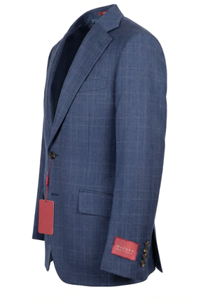 Mazara Mens Blue Plaid With Brown Windowpane Classic Fit Notch Lapel Wool 2-Button Suit