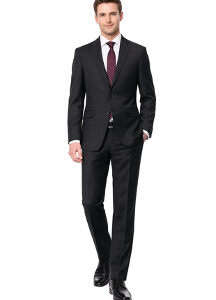 Men's Euro Slim Fit Solid Black Two Button 2 Piece 100% Wool Suit - The Suit Depot